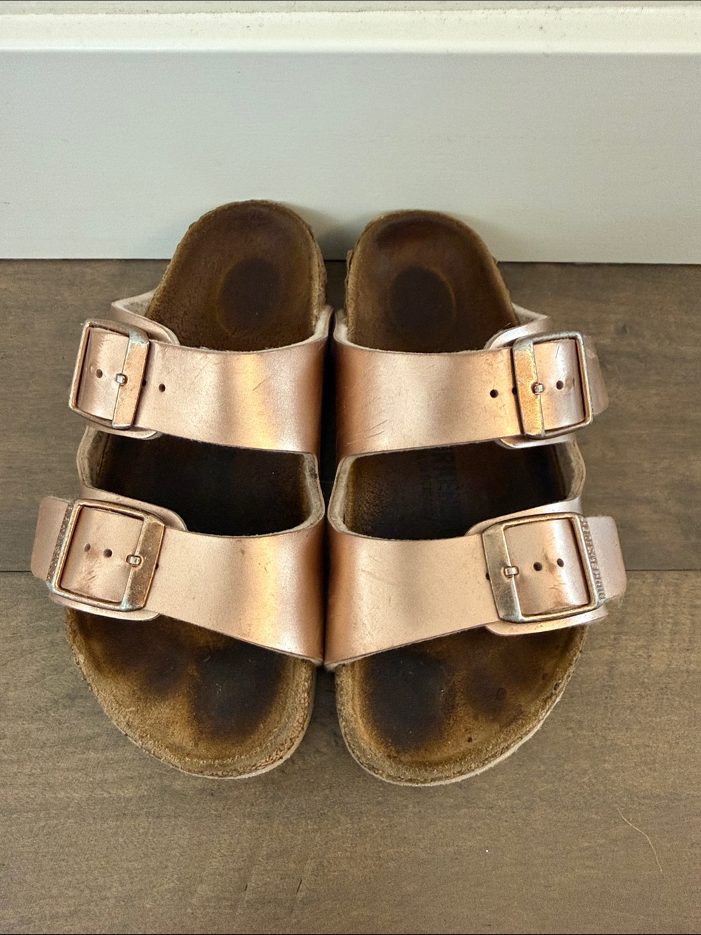 Birkenstock Kids Metallic Rose Gold Double-Buckle Slide Sandals
